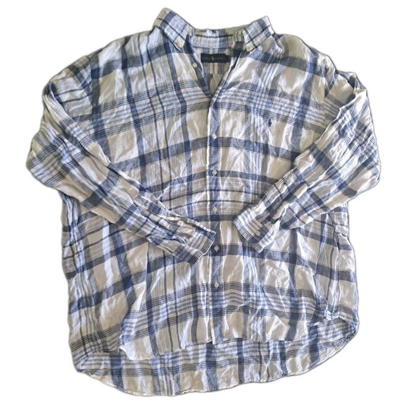 Ralph Lauren Men’s Shirt 2XL Blue White Plaid Long Sleeve Casual Button Up XXL - Picture 1 of 7